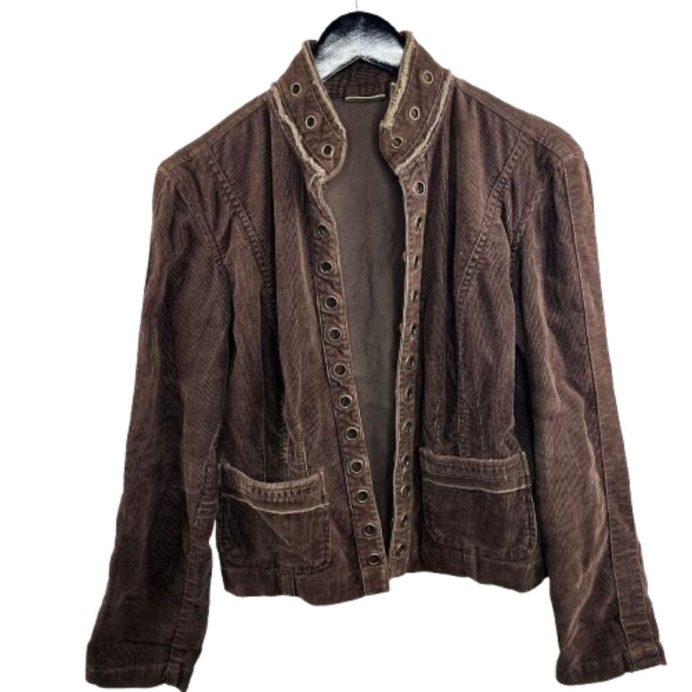 Chico’s Women's Cotton Corduroy Y2K Grommet Trim Brown Stretch Jacket Size 0 /XS